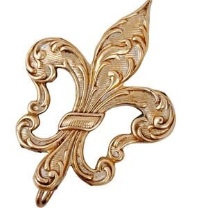 Vintage Mid Century Gold Filled Fleur De Lis Brooch 12K GF CT Rococo Style Pin